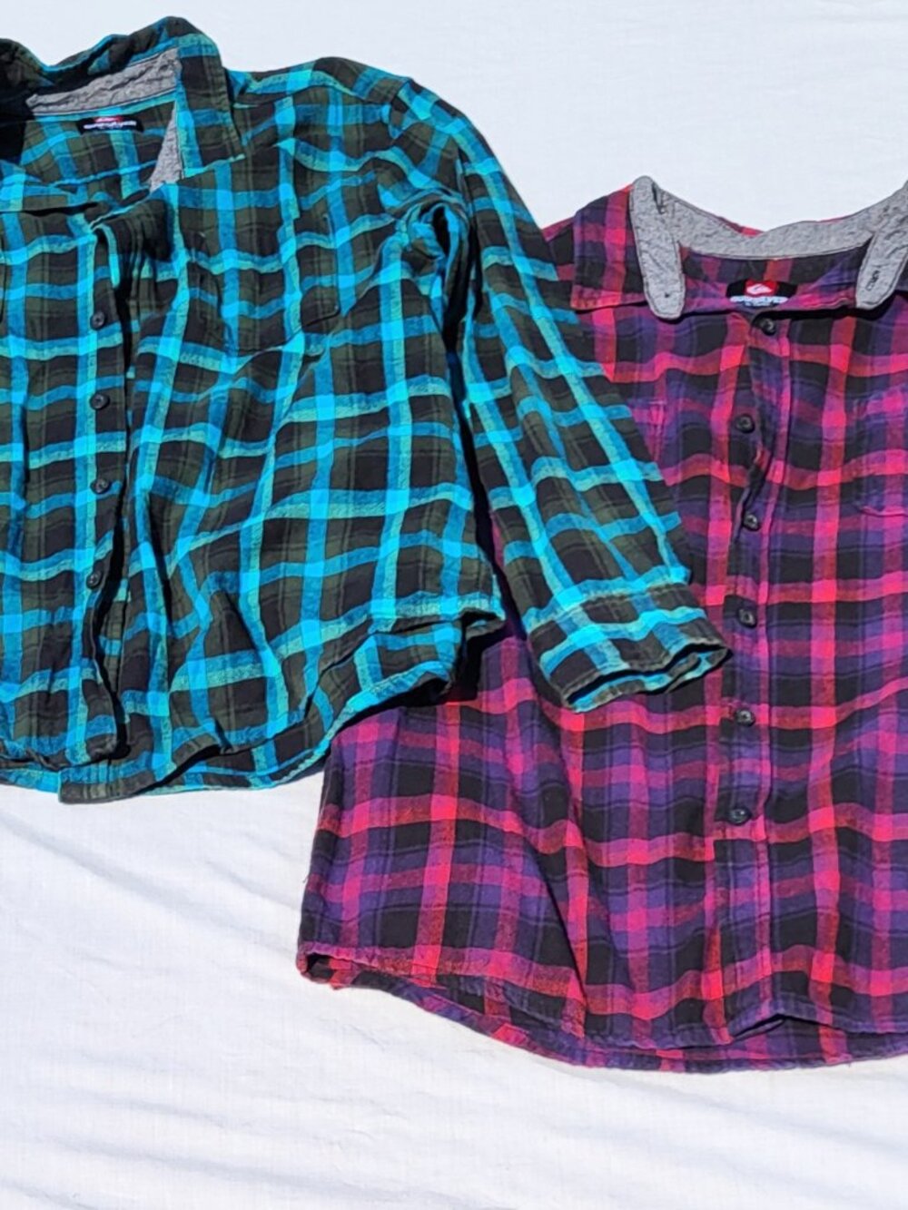 Lot of 2 Quicksilver Shirts Women's XL Plaid Flannel Button Down Classic Outdoor